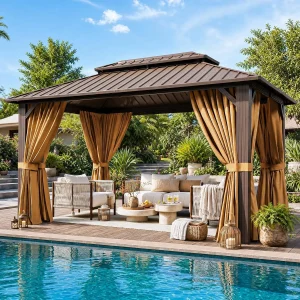 10x12FT Hardtop Gazebo, Metal Frame with Steel Roof