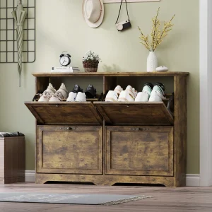 Narrow Wooden Entryway Shoe Rack Organizer